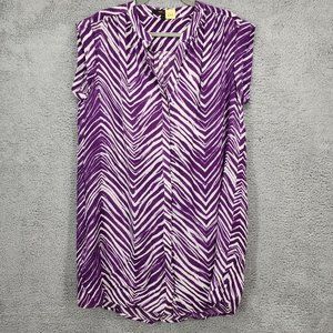 BCBGMAXAZRIA Tosha Women's Medium Purple/White Silk Chevron Button Up Mini Dress